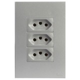 Conjunto Tomada Tripla 20a 4x2 - RECTA PRATA SATIN FOSCO